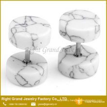 Fashionable White Organic Stone Fake Plugs Tunnels Ear Jewelry